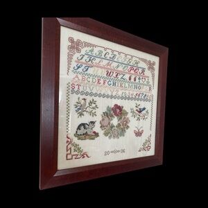Framed Embroidered Sampler-Anne Thies 1859-Floral Design-cross stitch-frame